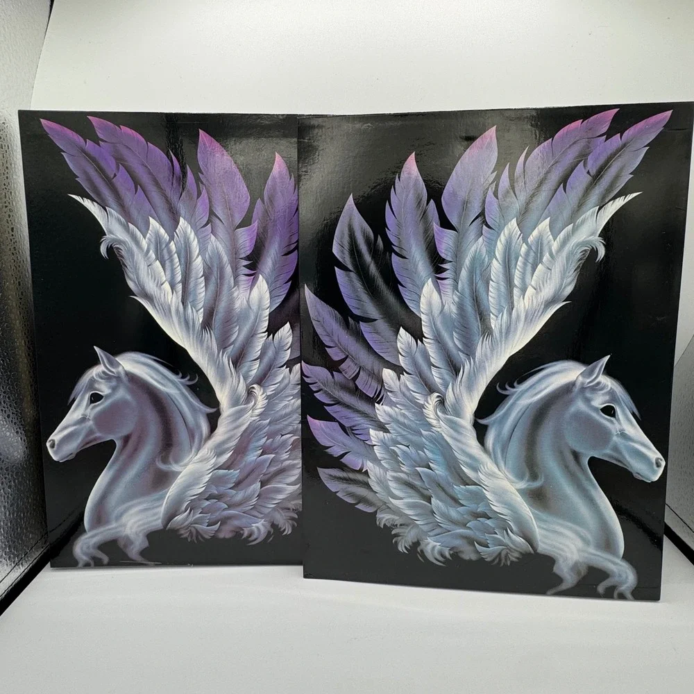Vintage 80s Mead Fantasy Pegasus Portfolio Folders Set of 2 Winged Horse Black